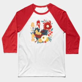 Folk Art Rooster Baseball T-Shirt